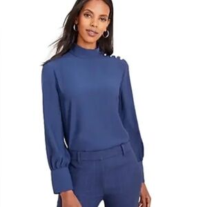 Ann Taylor Blue Button-Shoulder Blouse size Large